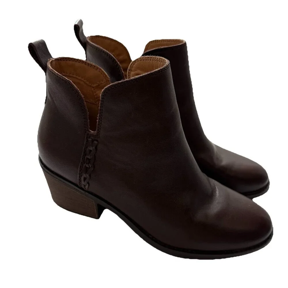 Earth Women’s 6.5 Marisole Block Heel Slip On Zipper Brown Leather Ankle‎ Boots